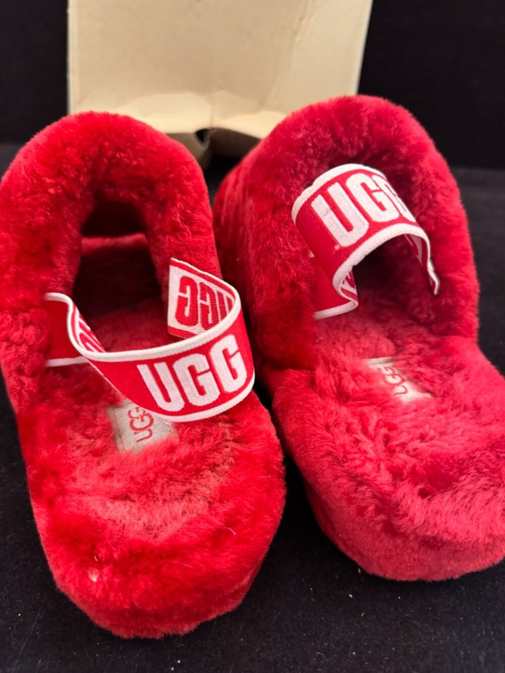 UGG Fluff Yeah Slide Ribbon Red Slippers In Box Size 9 - Picture 5 of 8